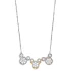 Disney's Mickey Mouse Tri-tone Cubic Zirconia Necklace By Timeless Sterling Silver, Women's, White