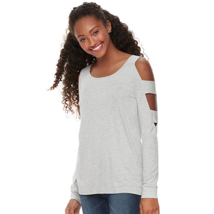 Juniors' Pink Republic Ladder Sleeve Cold-shoulder Top, Teens, Size: Large, Grey