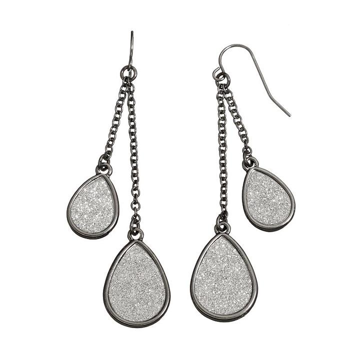 Apt. 9&reg; Tiered Glittery Teardrop Earrings, Women's, Black