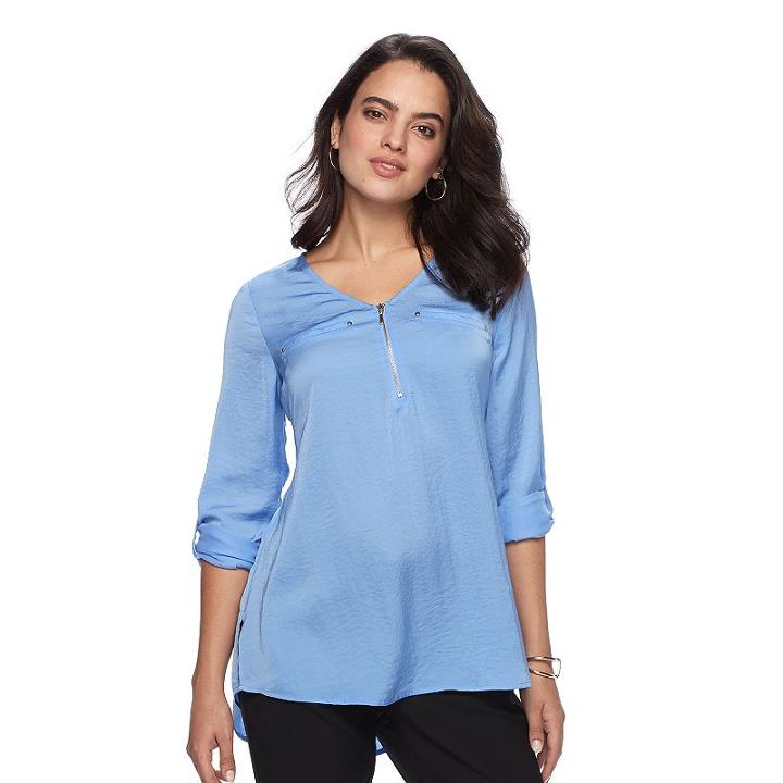 Women's Apt. 9&reg; Zipper Accent Satin Top, Size: Xxl, Blue (navy)