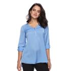 Women's Apt. 9&reg; Zipper Accent Satin Top, Size: Xxl, Blue (navy)