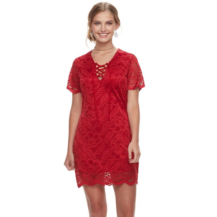 Juniors' Liberty Love Lace Bodycon Dress, Teens, Size: Xl, Dark Red