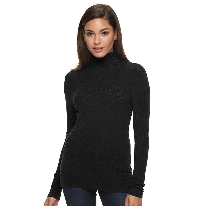 Women's Apt. 9&reg; Ribbed Turtleneck Sweater, Size: Medium, Black