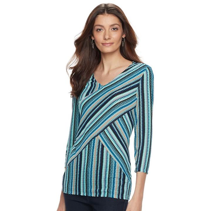 Women's Dana Buchman Printed Bias Cut V-neck Top, Size: Medium, Brt Blue