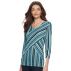 Women's Dana Buchman Printed Bias Cut V-neck Top, Size: Medium, Brt Blue