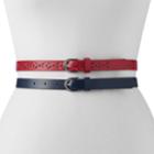 Women's Chaps Perforated 2-for-1 Skinny Belt Set, Size: Large, Red