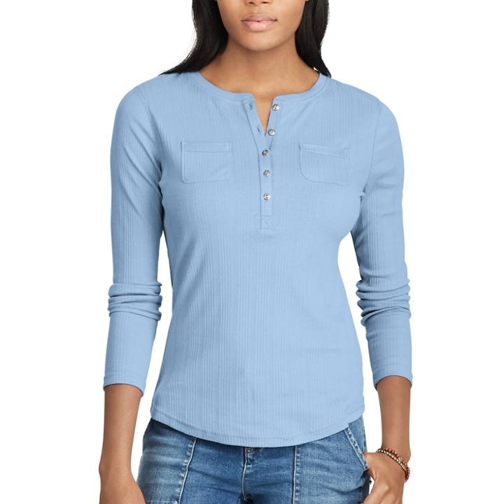Women's Chaps Henley Top, Size: Small, Blue