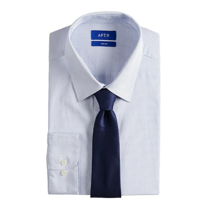 Men's Apt. 9&reg; Slim-fit Dress Shirt & Tie Set, Size: Xl-36/37, Blue (navy)