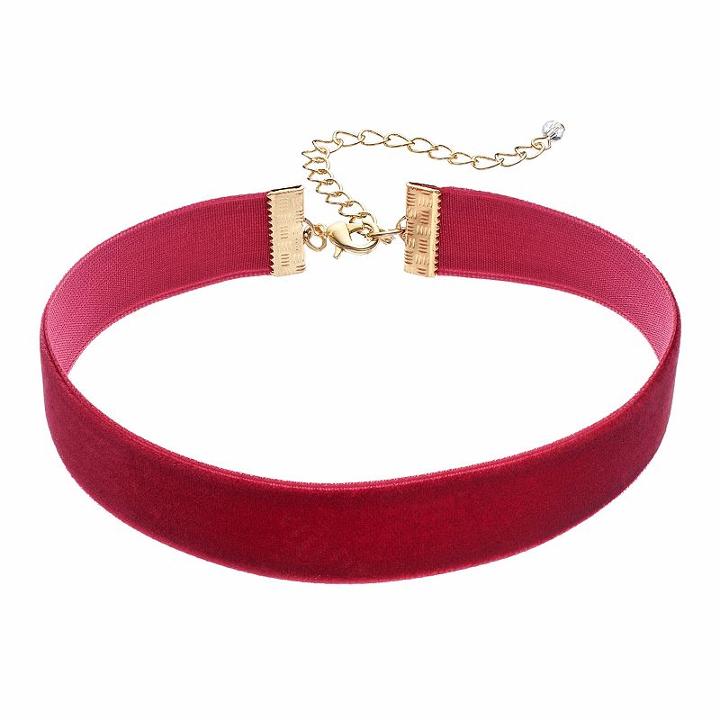 Velvet Ribbon Choker Necklace, Women's, Red