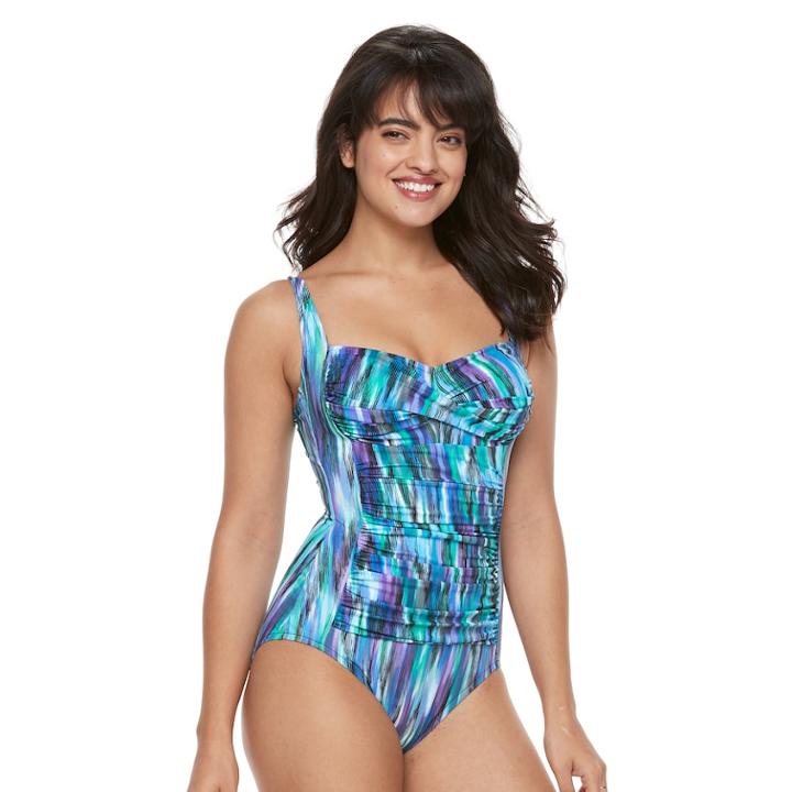 Women's Trimshaper Averi Tummy Slimming Crossover One-piece Swimsuit, Size: 12, Purple