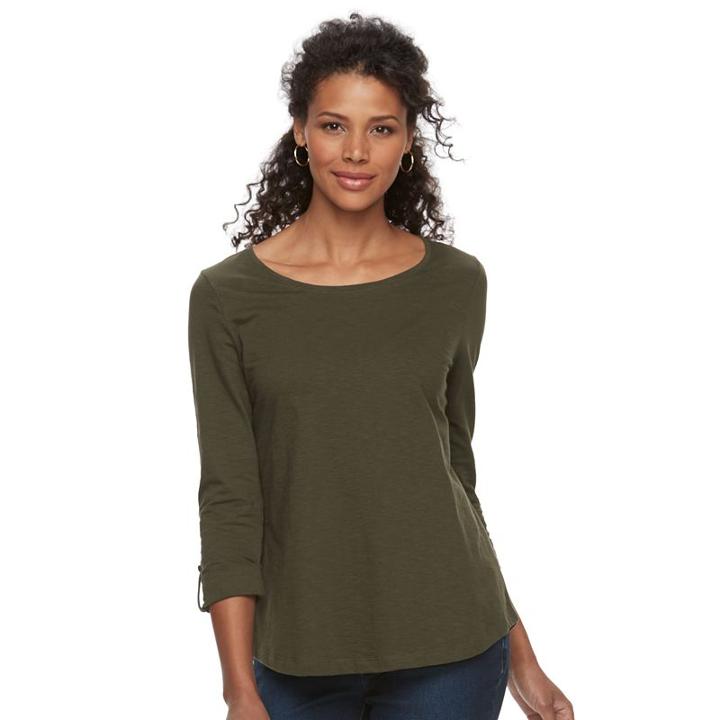 Women's Croft & Barrow&reg; Slubbed Scoopneck Tee, Size: Medium, Green