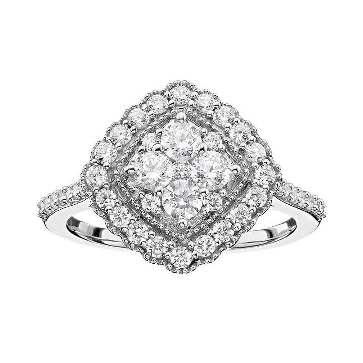 10k White Gold 1 Carat T.w. Diamond Square Halo Ring, Women's, Size: 7