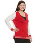Juniors' Plus Size So&reg; Striped Trim Varsity Cardigan, Teens, Size: 3xl, Red