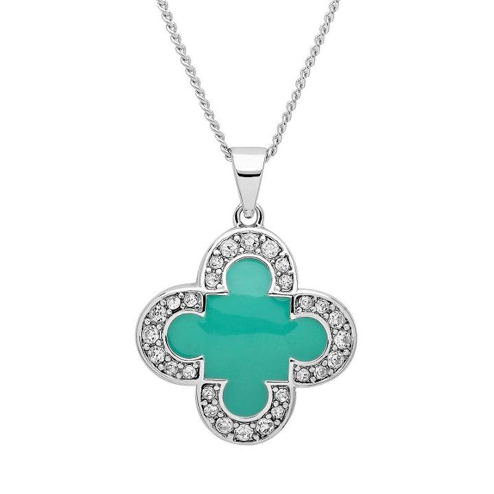 Marie Claire Jewelry Crystal Silver Tone Clover Pendant Necklace, Women's, Size: 17, Turq/aqua