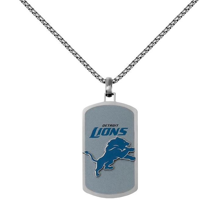 Men's Stainless Steel Detroit Lions Dog Tag Necklace, Silver