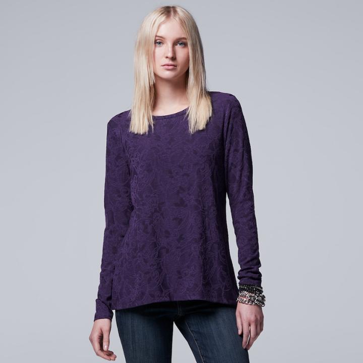Women's Simply Vera Vera Wang Jacquard Tee, Size: Xl, Purple