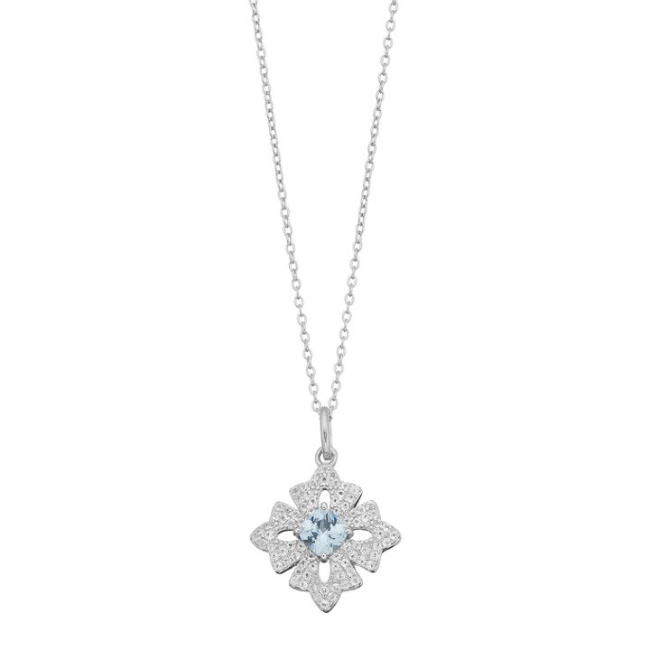 Sterling Silver Lab-created Aquamarine & White Topaz Cross Pendant Necklace, Women's, Size: 18, Blue