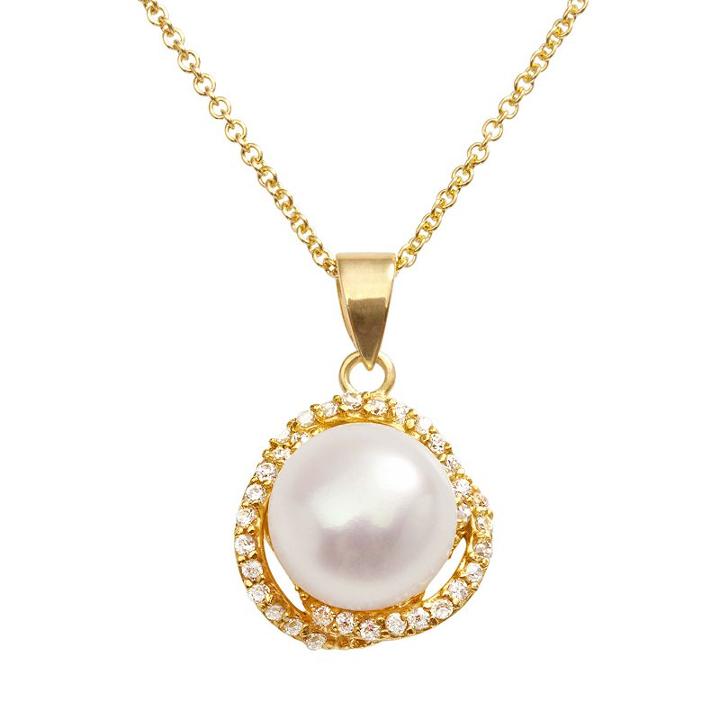 Sophie Miller 14k Gold Over Silver Freshwater Cultured Pearl And Cubic Zirconia Swirl Pendant, Women's, Size: 16, White