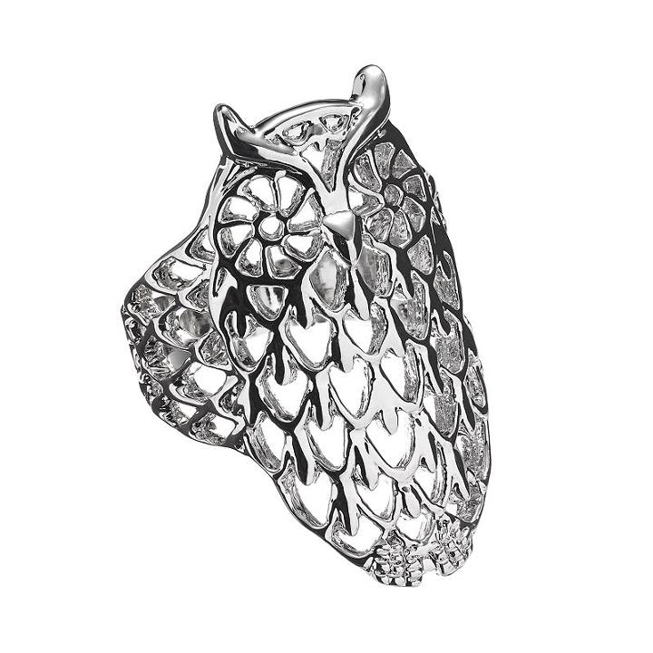 Silver Tone Openwork Owl Ring, Women's, Size: 7, Multicolor