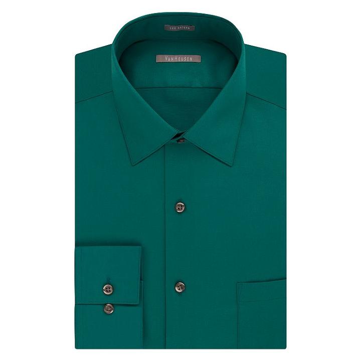 Big & Tall Van Heusen Regular-fit Solid Lux Sateen No-iron Spread-collar Dress Shirt, Men's, Size: 17.5 37-38, Brt Green