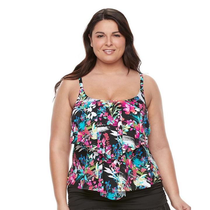 Plus Size Apt. 9&reg; Floral Tiered Tankini Top, Women's, Size: 1xl, Black
