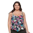 Plus Size Apt. 9&reg; Floral Tiered Tankini Top, Women's, Size: 1xl, Black