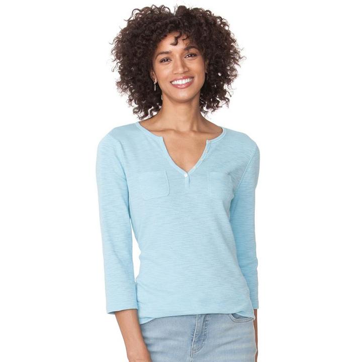 Women's Chaps Slubbed Henley, Size: Large, Blue