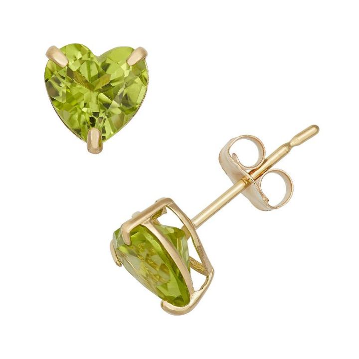 Peridot 10k Gold Heart Stud Earrings, Women's, Green