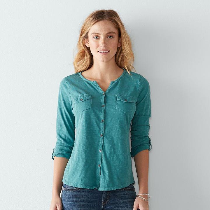 Women's Sonoma Goods For Life&trade; Utility Roll-tab Shirt, Size: Small, Green