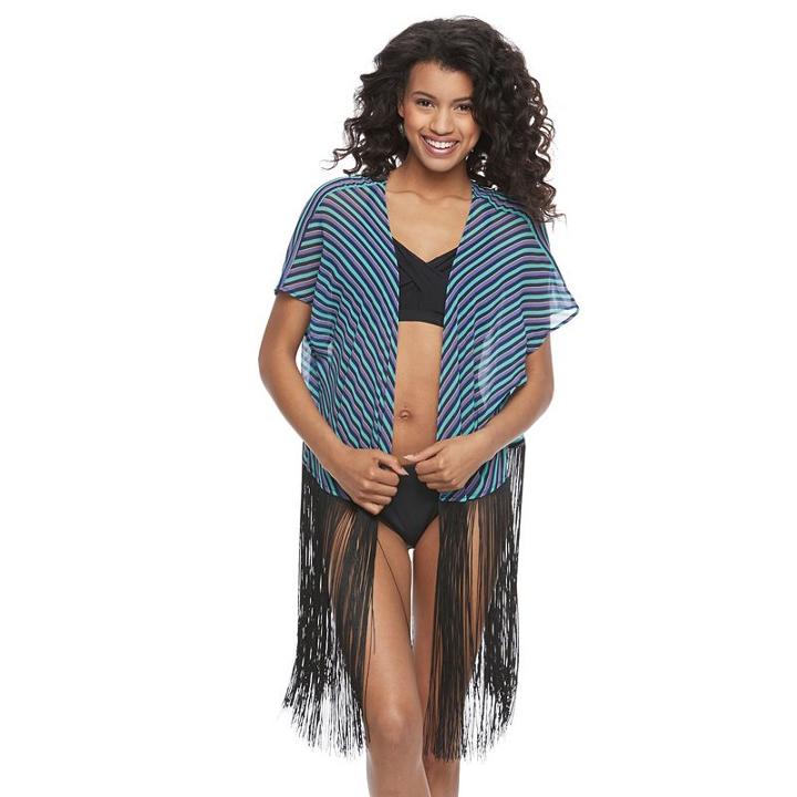 Women's Social Angel Fringe-trim Kimono Cover-up, Multicolor