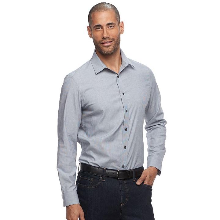 Men's Apt. 9&reg; Slim-fit Stretch Button-down Shirt, Size: Large, Med Grey