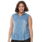 Juniors' Plus Size So&reg; Chambray Sleeveless Shirt, Girl's, Size: 3xl, Light Blue