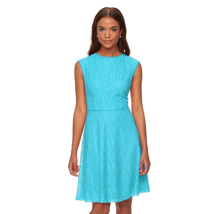 Women's Suite 7 Lace Fit & Flare Dress, Size: 8, Turquoise/blue (turq/aqua)