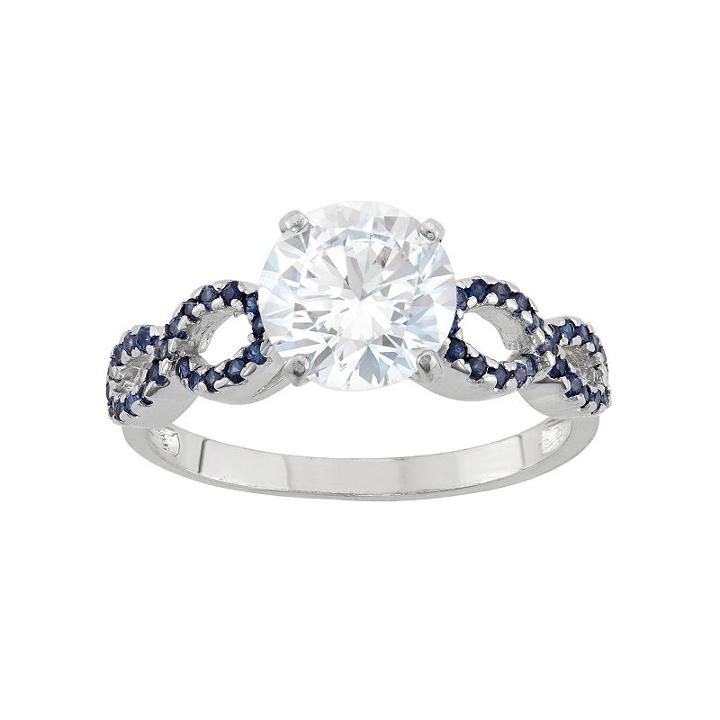 10k White Gold Cubic Zirconia & Lab-created Sapphire Engagement Ring, Women's, Size: 7