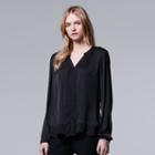 Women's Simply Vera Vera Wang Pintuck Top, Size: Medium, Black