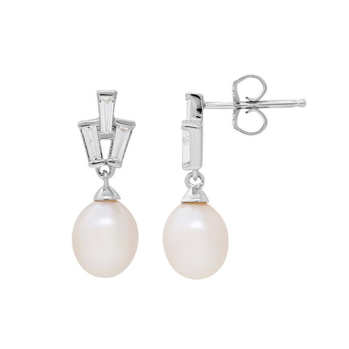 Simply Vera Vera Wang Sterling Silver Freshwater Cultured Pearl & Lab-created White Sapphire Drop Earrings, Women's