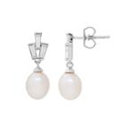 Simply Vera Vera Wang Sterling Silver Freshwater Cultured Pearl & Lab-created White Sapphire Drop Earrings, Women's