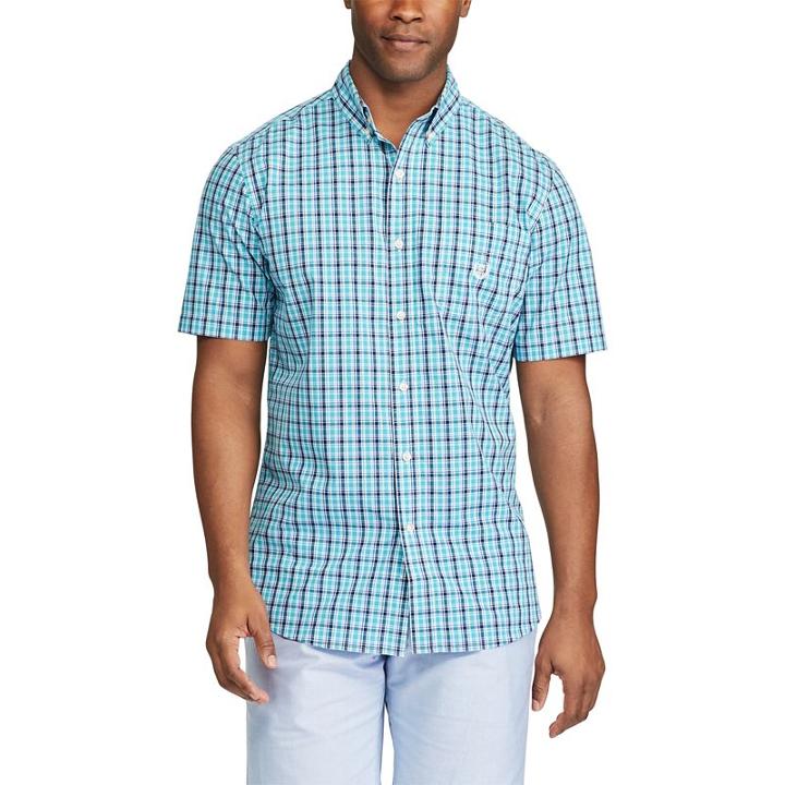 Men's Chaps Classic-fit Plaid Poplin Easy-care Button-down Shirt, Size: Small, Blue