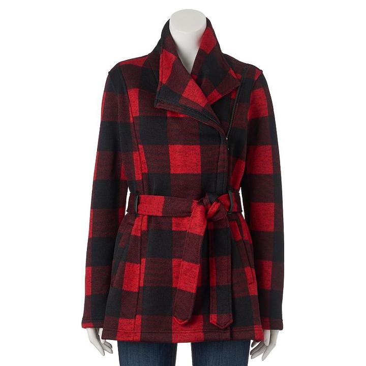 Juniors' Madden Girl Side-zip Plaid Jacket, Size: Large, Dark Red