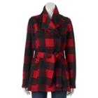 Juniors' Madden Girl Side-zip Plaid Jacket, Size: Large, Dark Red