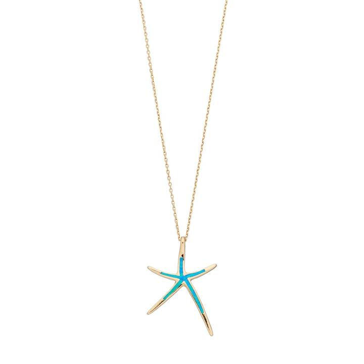 14k Gold Over Silver Lab-created Blue Opal Starfish Pendant, Women's, Size: 18