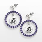 Logoart Los Angeles Lakers Silver Tone Crystal Logo Charm Hoop Drop Earrings, Women's, Purple