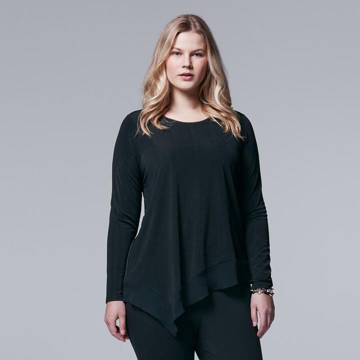 Plus Size Simply Vera Vera Wang Mixed-media Asymmetrical Top, Women's, Size: 1xl, Black