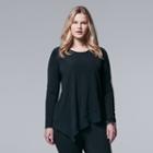 Plus Size Simply Vera Vera Wang Mixed-media Asymmetrical Top, Women's, Size: 1xl, Black