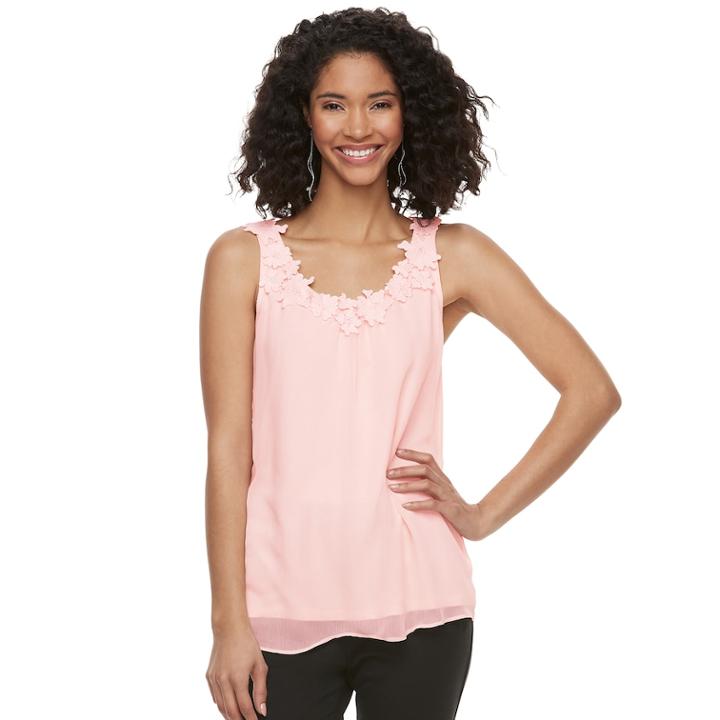 Women's Elle™ Floral Applique Tank, Size: Xxl, Brt Pink