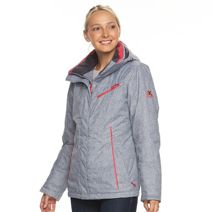Women's Zeroxposur Printed Hooded Snowboard Jacket & Fleece Headband, Size: Large, Dark Grey