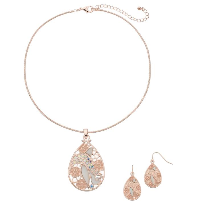 Flower Teardrop Pendant & Drop Earring Set, Women's, Brown