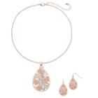 Flower Teardrop Pendant & Drop Earring Set, Women's, Brown