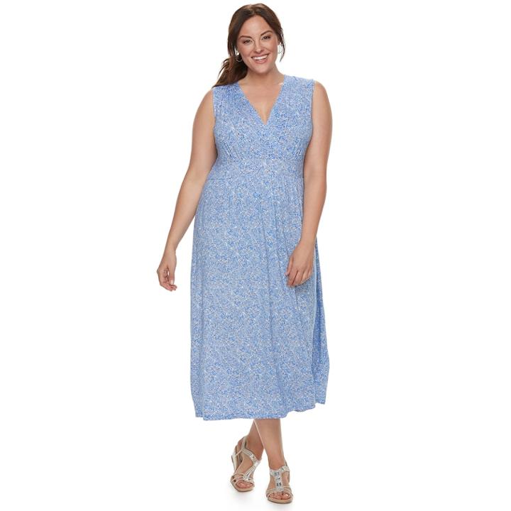 Plus Size Croft & Barrow&reg; Printed Surplice Dress, Women's, Size: 2xl, Dark Blue
