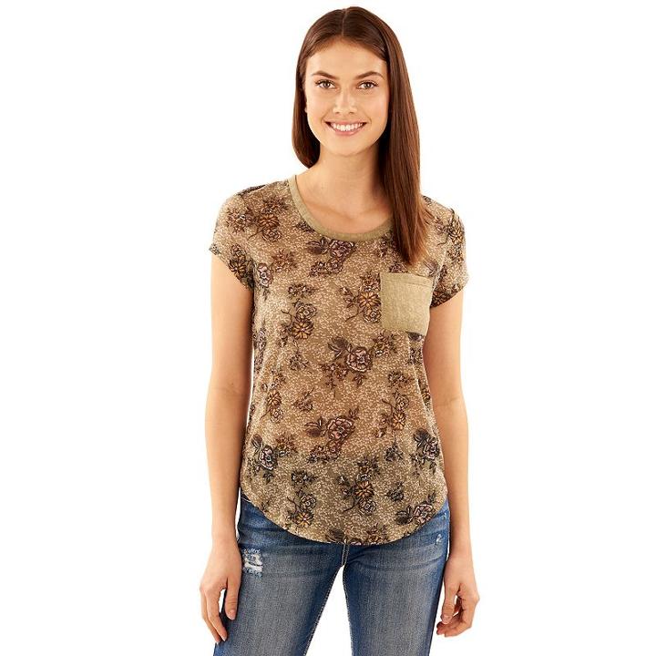 Juniors' Wallflower Contrast Pocket Print Tee, Teens, Size: Xl, Green Oth